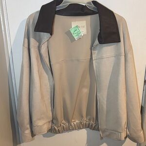 Zara Beige Bomber Jacket with Dark Brown Collar